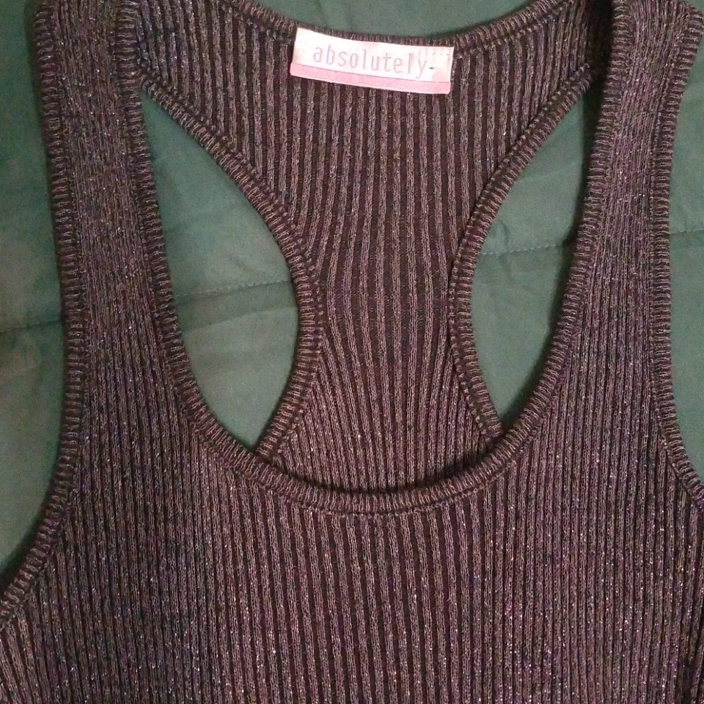Gold glittered razor back dressy tank top - Picture 2 of 4